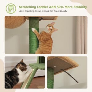 PEQULTI Cat Tree Floor to Ceiling,Cactus Tall Cat Tower, Adjustable Height (83''-108'') 5 Tiers Cat Climbing Tree for Indoor Cats with Cat Condo, Cat Scratching Post and Cat Ladder, Green