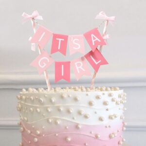 It Is a Girl Cake Topper - Gender Reveal Party Decoration, Pink It’ s a Girl Paper Straw Cake Topper, Baby Shower Cake Topper, Baby Girl Baby Shower Decor