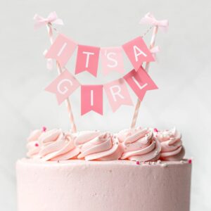 it is a girl cake topper - gender reveal party decoration, pink it’ s a girl paper straw cake topper, baby shower cake topper, baby girl baby shower decor