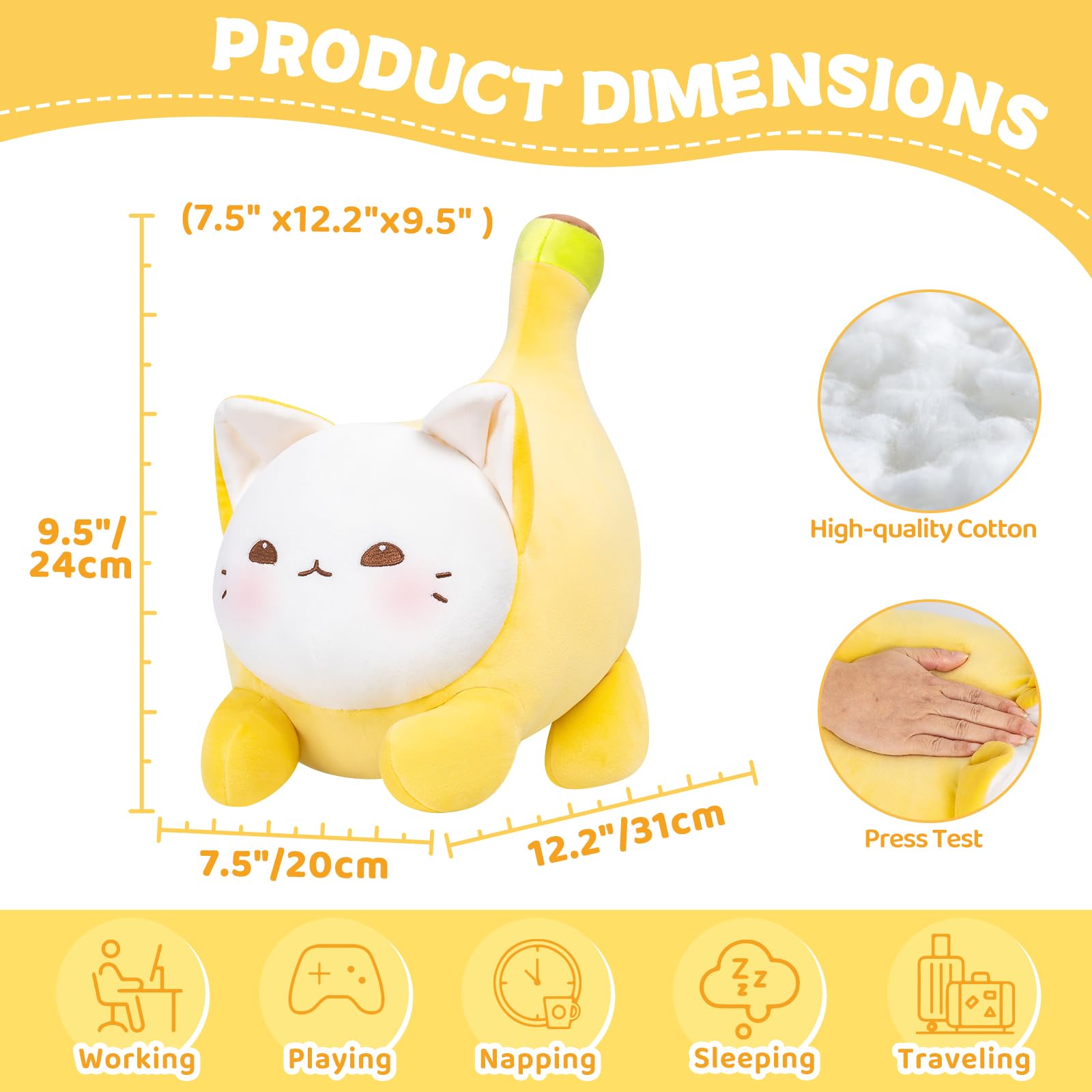 Caaaat Banana Cat Stuffed Animal,Cute Cat Plush Pillow, Banana Cat Stuffed Toy, Cute Plushies Toy Hugging Pillow for Kids for Kids & Adults