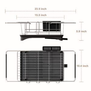 romision Sink Dish Drying Rack - Dish Drainers with Drainboard for Kitchen Counter, Use for Countertops & in-Sinks & Over-Sink, Stainless Steel Dish Dryer Racks with Utensil & Cup Holder, Silver