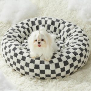 BFPETHOME Donut Dog Beds for Small Dog, Round Cat Beds for Indoor Cats, Calming Pet Bed for Puppy and Kitty with Non-Slip Bottom, Cute Fancy Dog Bed Machine Washable Plush Fabric