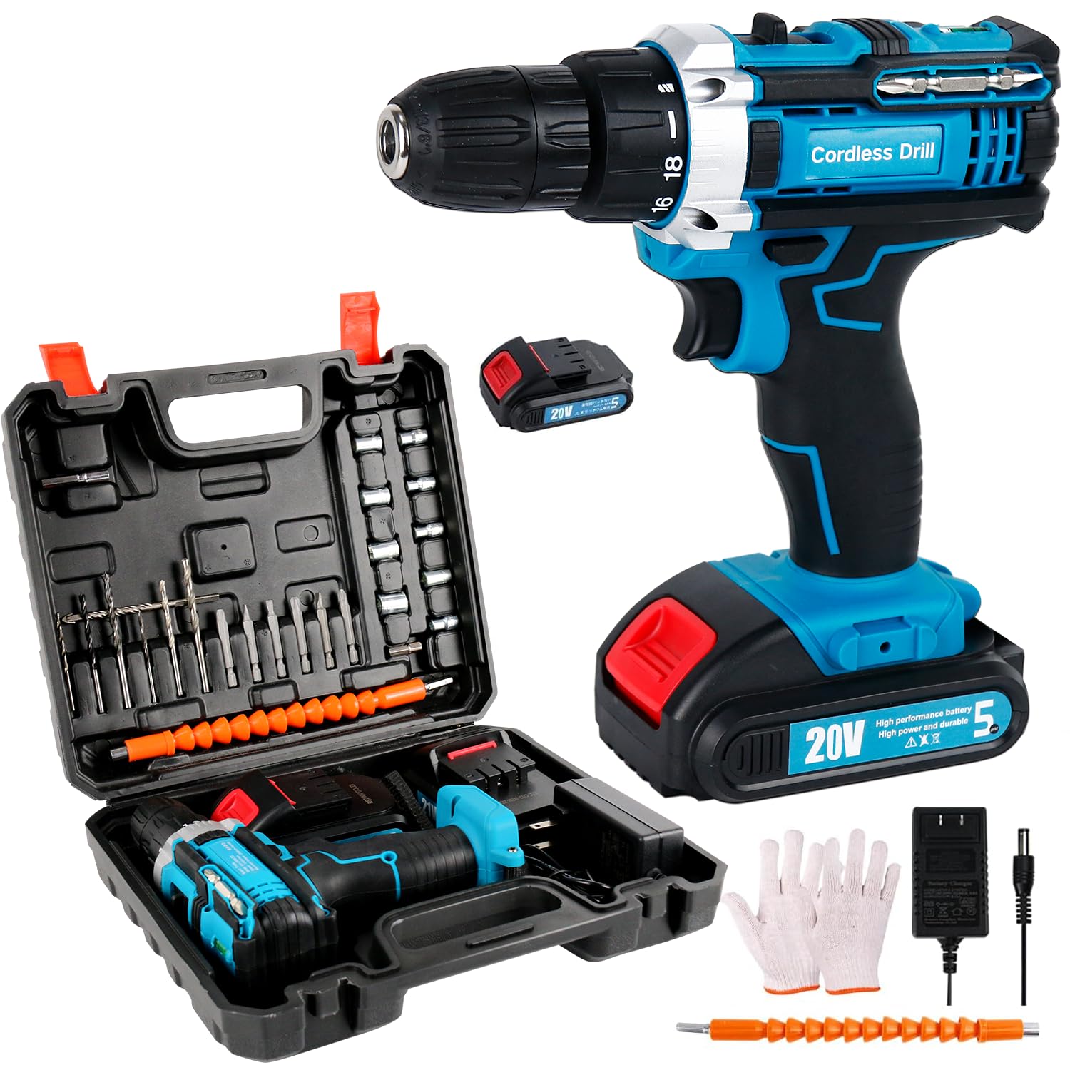 Aseboy Power Drill Cordless, 3/8 Electric Drill with Battery and Charger, 21V Drill Set for Specialized Field and Homework, Battery Drill with LED Light, Variable Speed Mode