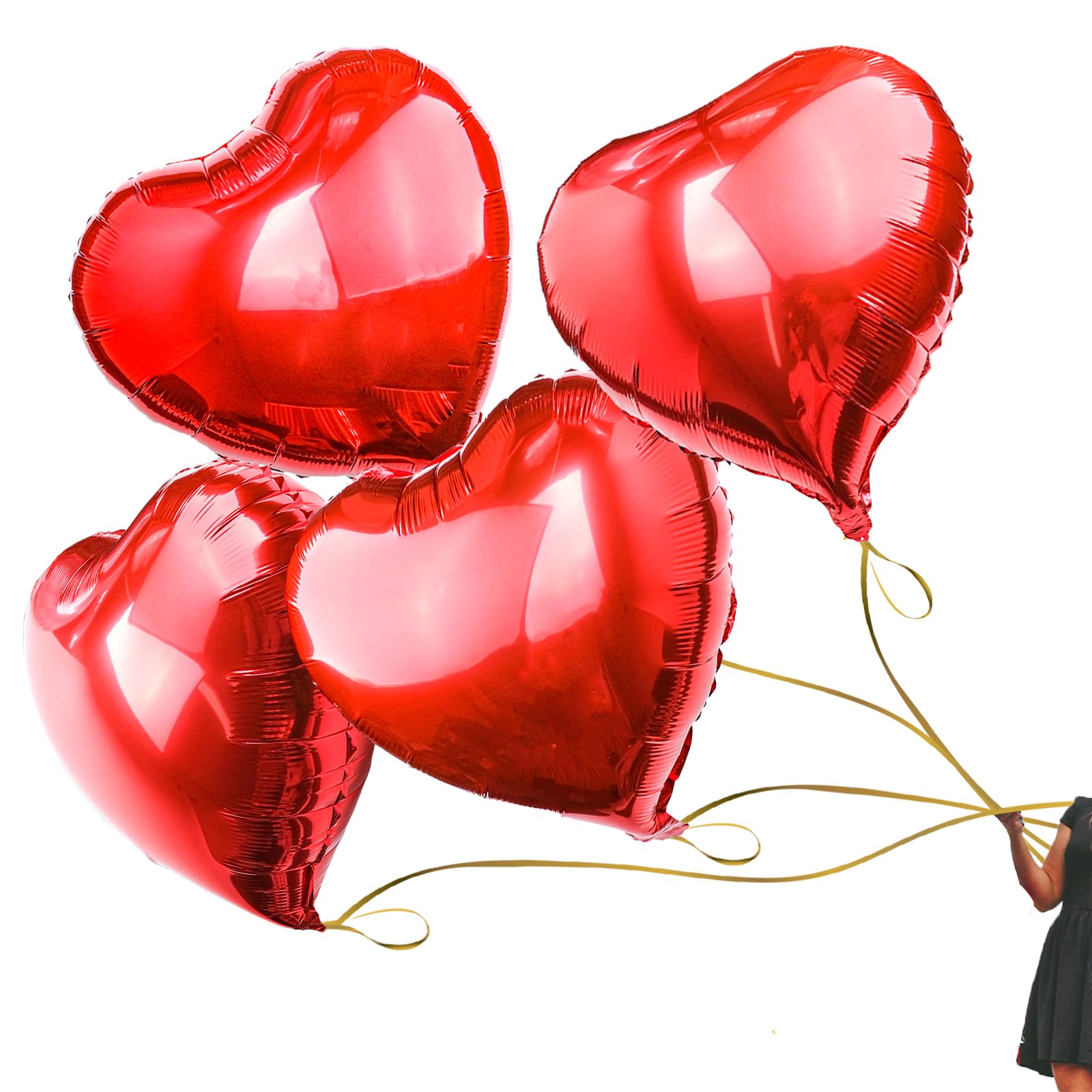 [4 Pcs] 32" Big Red Heart Foil Balloons, Big Giant Jumbo Heart Shaped Mylar Aluminium Decoration for Girl Valentine's Day Surprise Birthday Wedding