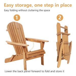 Set of 2 Adirondack Chairs Folding Outdoor Lawn Chairs Weather Resistant Patio Fire Pit Chairs with Wooden Construction for Garden Lawn Beach Outdoor Balcony, Natural