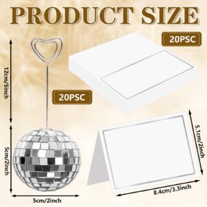 Whaline 60Pcs 2 Inch Disco Ball Table Number Holders Place Cards Set Silver Tented Cards Name Cards Stands with Heart Swirl Wire for Wedding Party Table Sign Display Supplies