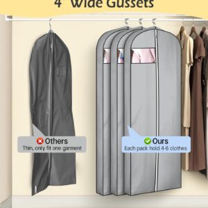 MISSLO 4" Gusseted Garment Bags for Hanging Clothes 65" Dress Bags for Gowns Long Waterproof Dress Cover for Closet Hanging Clothes Storage Bag, 3 Packs