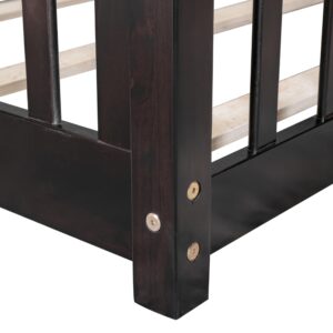 HomSof Twin Floor Platform Bed with Fence Without Door, Espresso