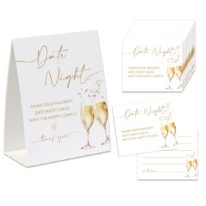 date night ideas for couples, date night games, bridal shower decorations, popular bridal shower games for couples, including 1 sign and 50 date night ideas cards daten010