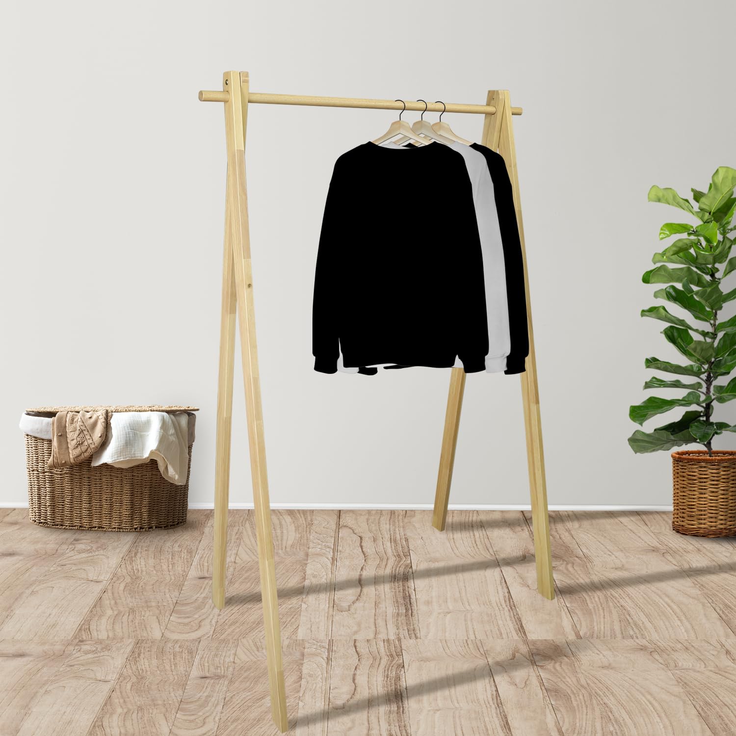 Casual Home Solid Wood No Tool Assembly Collapsible Aesthetic Clothing Garment Rack