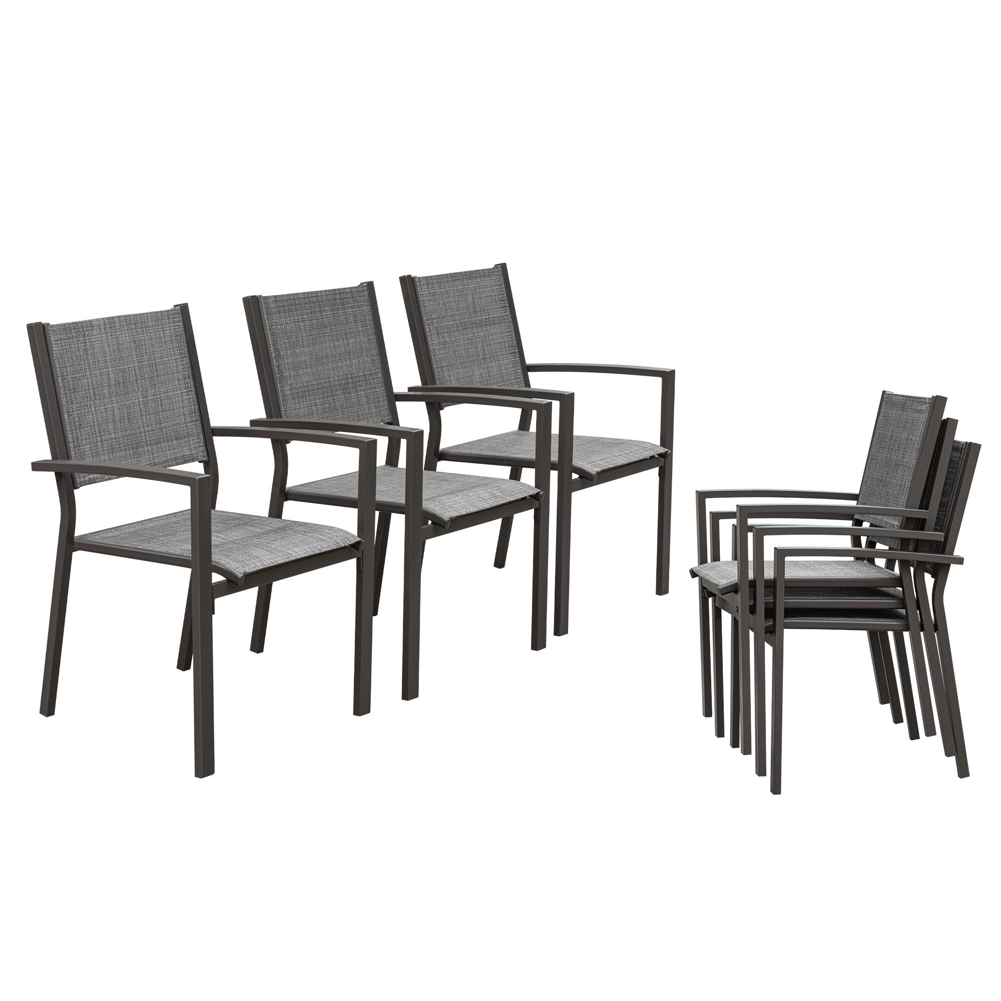 Rankok Patio Dining Chairs Set of 6 Stackable Outdoor Chairs with Armrest 290 Lbs Outdoor Textilene Dining Chairs for Backyard, Lawn, Garden, Poolside (Grey)