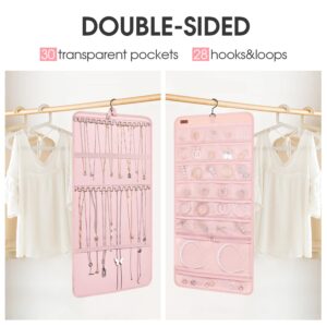 Sopito Hanging Jewelry Organizer, Foldable Jewelry Holder Organizer Dual-Sided with Hanger Metal Hooks for Necklaces Rings Earrings