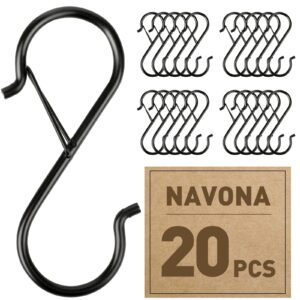 20 pcs s hooks for hanging heavy duty, 3.5-inch heavy duty metal s hooks with safety buckle, s shaped hooks, pot rack hooks, closet hooks, s hooks for hanging plants, kitchen utensil, pot, pan, bags