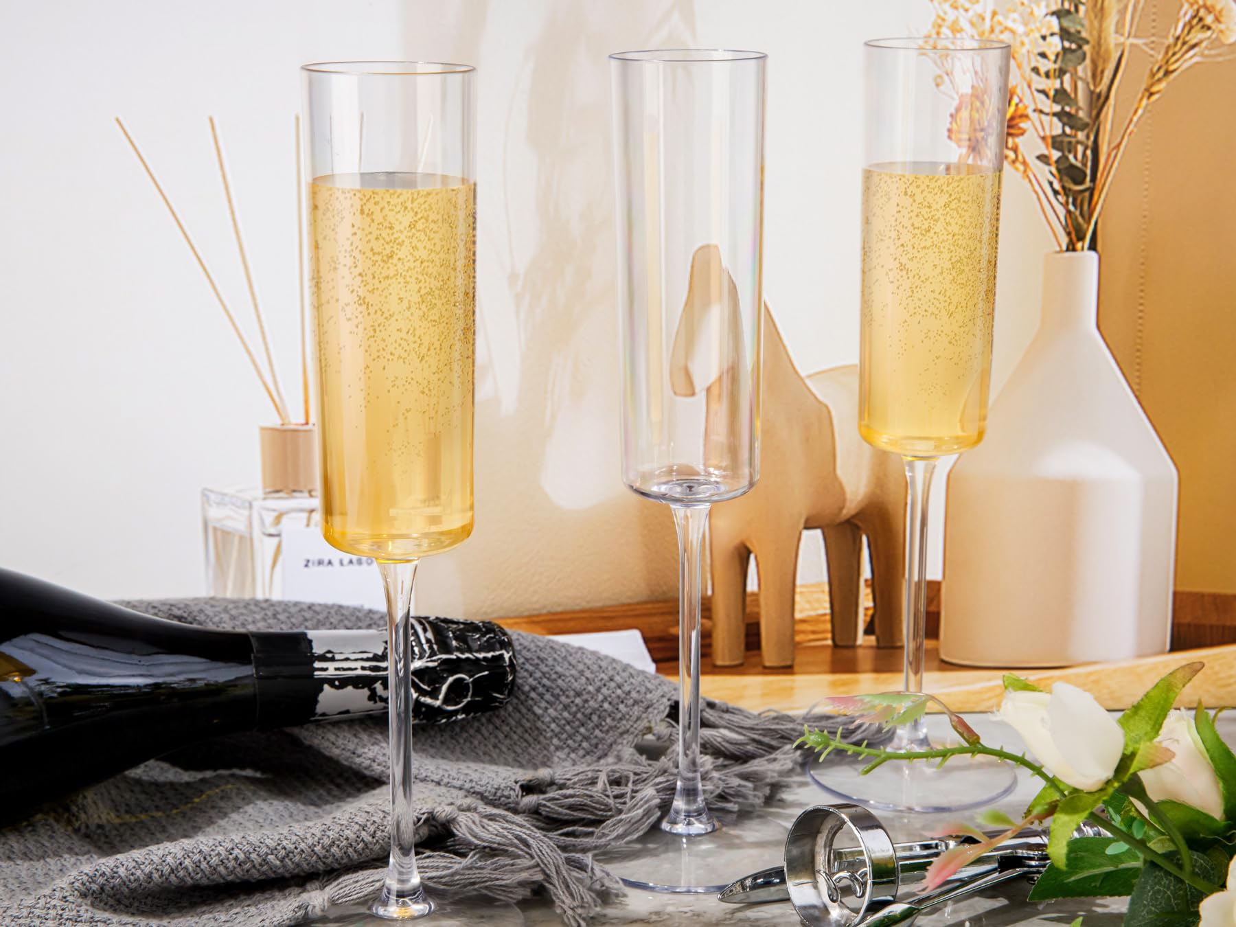 Ciaell 24 Pack Plastic Champagne Flutes - Clear 6 Oz Disposable Champagne Glasses - Square Plastic Toasting Glasses for Party Birthday Anniversary Wedding