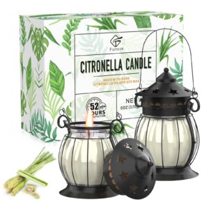 citronella candles outdoor, 2 x 6oz scented candles with vintage metal lantern holder, natural citronella soy wax candles, lemongrass candles for patio, garden, and camping - gifts for women