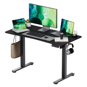 electric standing desk,adjustable height desk with curved desktop, stand up desk with 2 metal hooks & cable organizer box, powerful motor for fast switch from sit to stand position 48x24 black