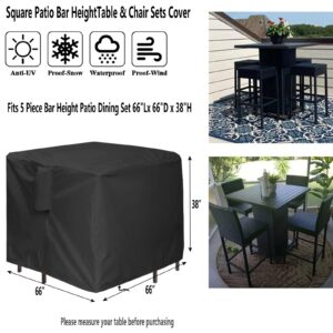 Hengme 5 Piece Bar Height Patio Dining Set Covers, 66 Inch Outdoor Waterproof Square Wicker Bar Table & Chair Sets Cover for Square Table and 4 Chairs - 66"W x 66"D x 38"H