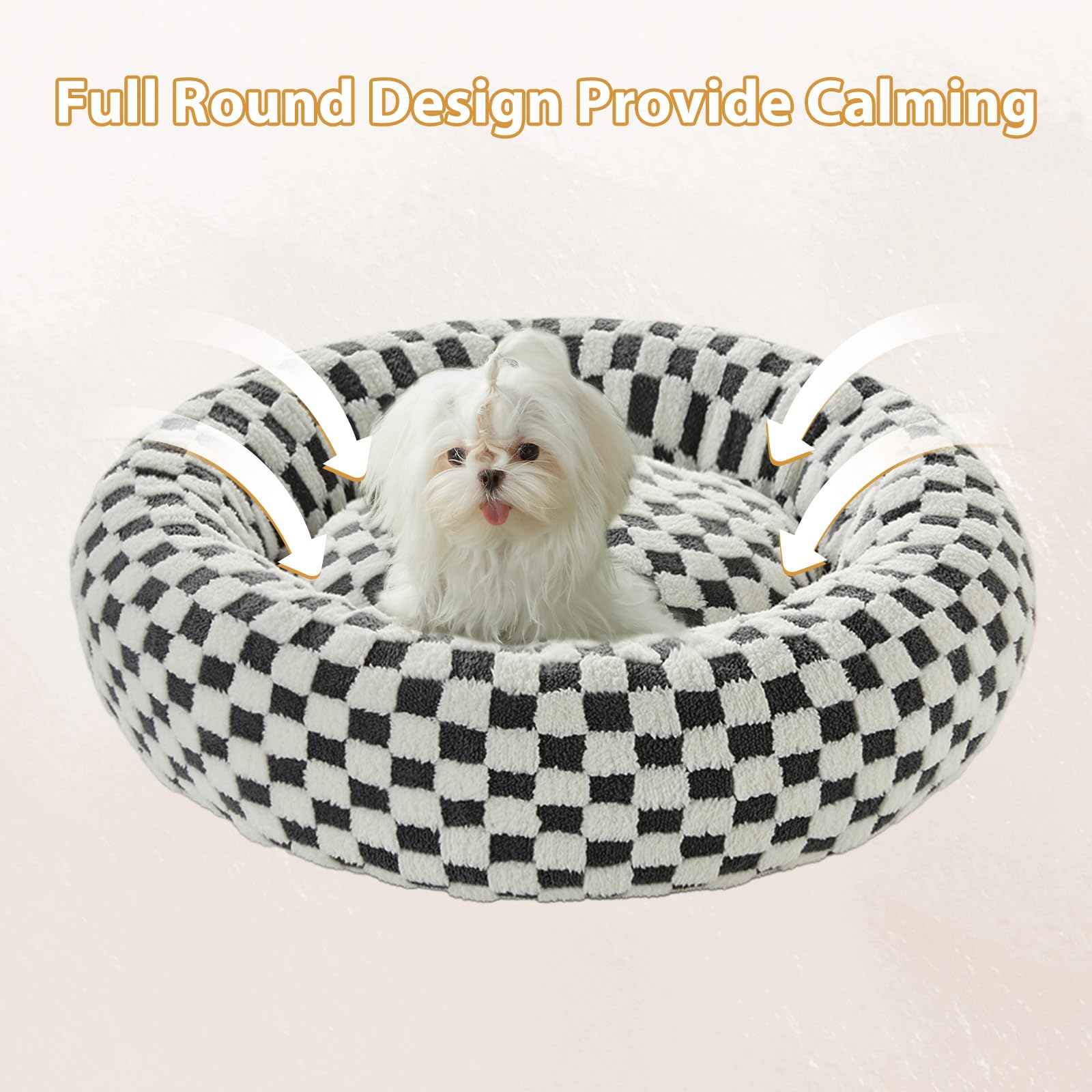 BFPETHOME Donut Dog Beds for Small Dog, Round Cat Beds for Indoor Cats, Calming Pet Bed for Puppy and Kitty with Non-Slip Bottom, Cute Fancy Dog Bed Machine Washable Plush Fabric