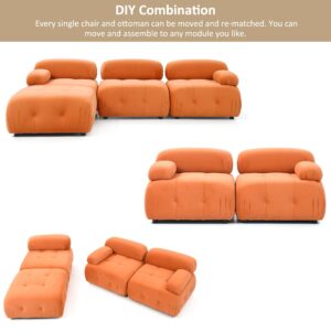 GNIXUU Modular Sectional Sofa, 93" Convertible L-Shaped Couch for Living Room, Modern Button Tufted Cloud Couches with Comfy Armrest, Orange Velvet