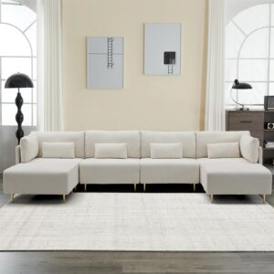 Lecut Sectional U-Shaped Couch 6 Seat Modular Sectionals Sofa Reversible Sectional Modular Sofa with Wide Chaise and 4 Pillows L-Shape Sectional Sofa for Living Room Bedroom Office 143”White