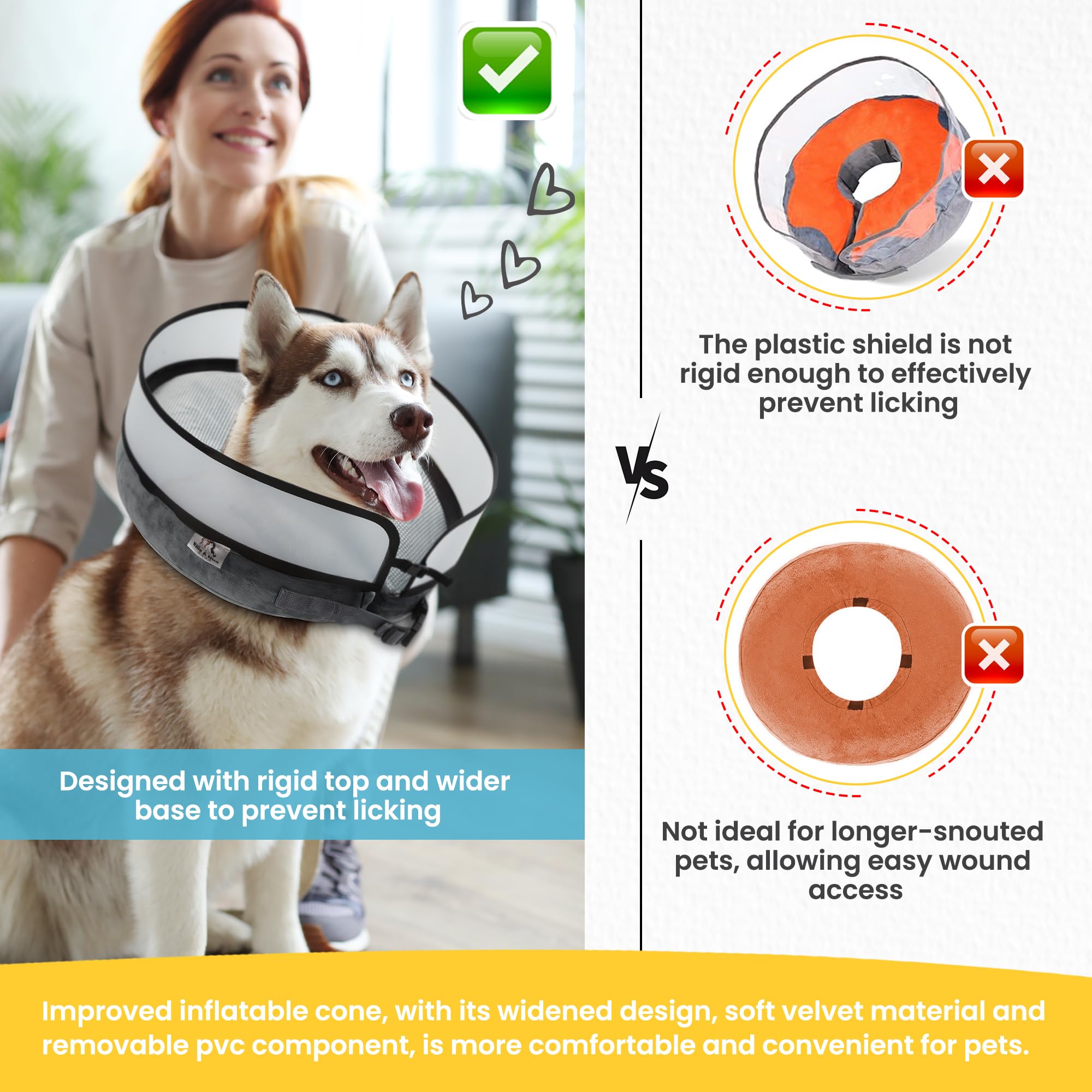 Inflatable Dog Cone Collar w/Pump - Small Dog Donut Collar After Surgery - Washable Dog Cone Collar w/Removable Soft Cone for Dogs After Surgery- Dog Cone Alternative After Surgery w/Soft Cover