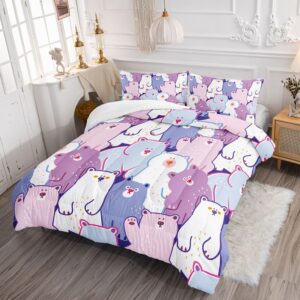 Smell Sunshine Kids Comforter Set Cartoon Bear Printed Pattern Bedding Set with 1 Comforter and 2 Pillowcases for Girls Boys Bedroom All Season(Cartoon Bear Twin)