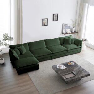 suheww 146" oversized l-shaped modular sectional sofa couch for living room, modern soft chenille large cloud couch, comfy 4-seater deep seat with chaise & movable ottoman (green, l-shaped 4 seat)