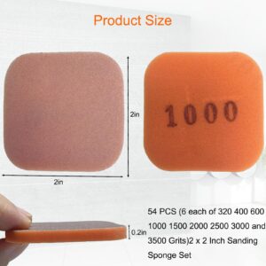 54 PCS 2 x 2 Inch Hand Sanding Pads - Soft Touch Sanding Pads from 320 to 3500 Grit - Ideal for Polishing Woods, Acrylics and Solid Surface