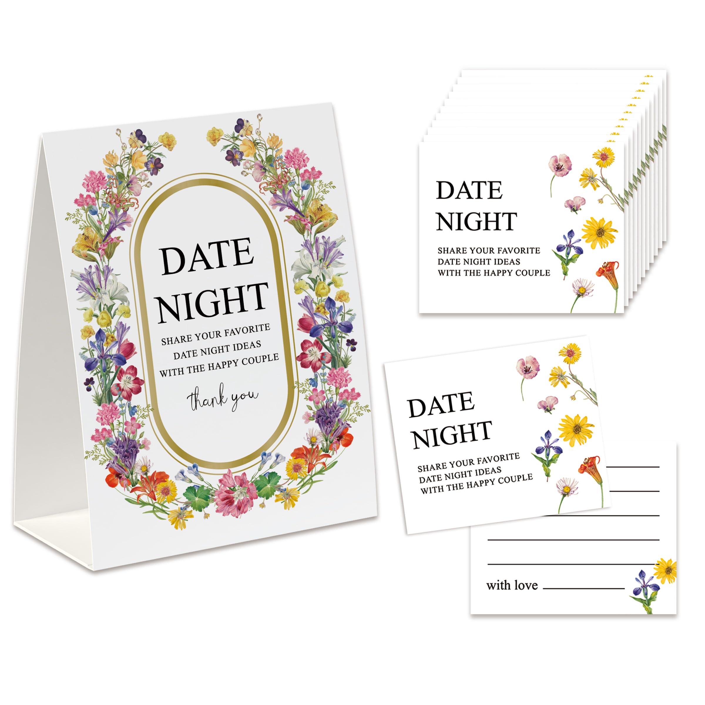 Date Night Ideas for Couples, Date Night Games, Bridal Shower Decorations, Popular Bridal Shower Games for Couples, Including 1 Sign And 50 Date Night Ideas Cards DATEN004