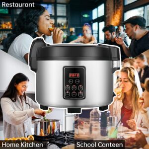 DAZITN Commercial Rice Cooker 60 CUPS (Cooked Rice)& Food Warmer | 13L/13.8Qt Extra Large Multifunctional Rice Cooker | 1350W Fast Cooking with Time Display & Preset|Restaurant Company Canteen Use