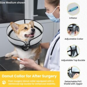 Inflatable Dog Cone Collar w/Pump - Small Dog Donut Collar After Surgery - Washable Dog Cone Collar w/Removable Soft Cone for Dogs After Surgery- Dog Cone Alternative After Surgery w/Soft Cover