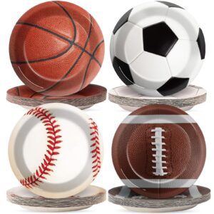 80pcs sports themed birthday party supplies all star party plates 7" baseball football soccer basketball dinnerware paper plates superstar disposable plates for boy birthday party baby shower decor