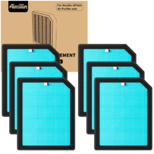 aircillin air purifier ap1501 replacement filters 6-pack, h13 true hepa filter, activated carbon filter(ap1501)