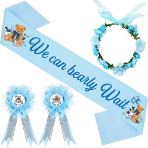 capoda bear theme we can bearly wait baby shower decorations mom to be sash dad to be pin and flower crown headband for baby shower gender reveal party sash for boys and girls pregnancy props gifts