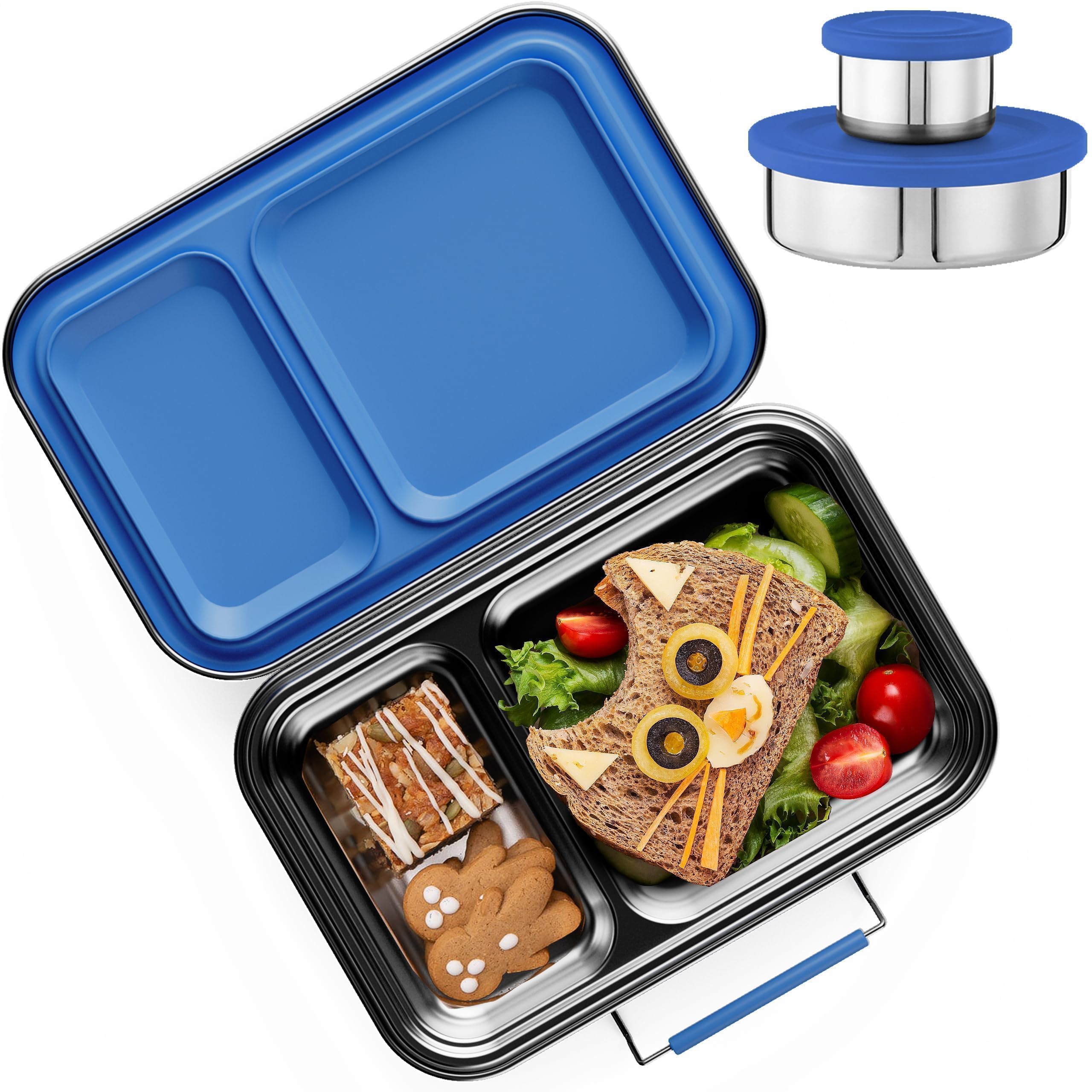 AOHEA Stainless Steel Lunch Box for Kids, Leak Proof Bento Lunch Box BPA Free 304 Stainless Steel Bento Box Stainless Bento Box with Containers for School and Office(Blue)