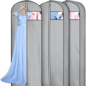 MISSLO 4" Gusseted Garment Bags for Hanging Clothes 65" Dress Bags for Gowns Long Waterproof Dress Cover for Closet Hanging Clothes Storage Bag, 3 Packs