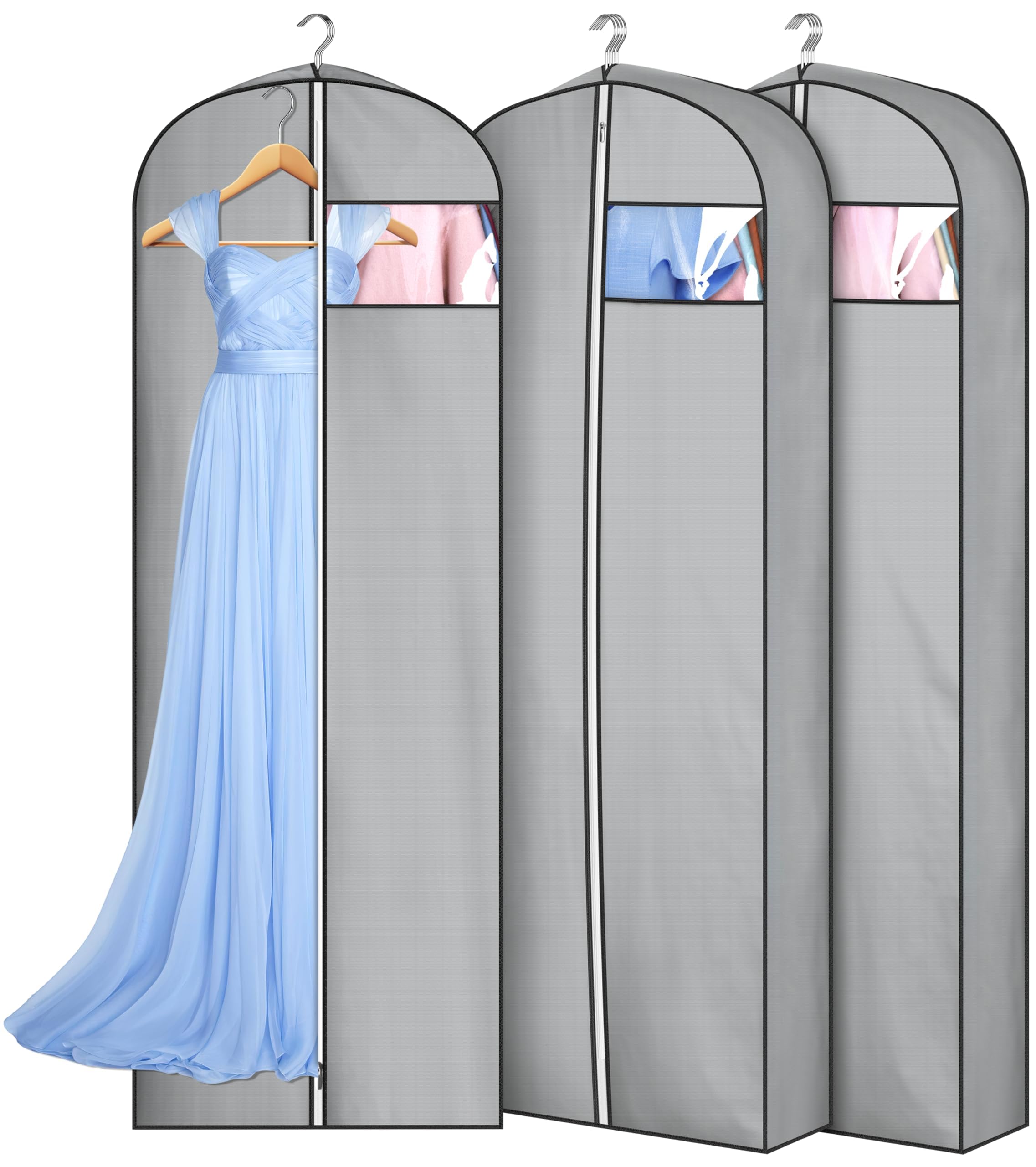 MISSLO 4" Gusseted Garment Bags for Hanging Clothes 65" Dress Bags for Gowns Long Waterproof Dress Cover for Closet Hanging Clothes Storage Bag, 3 Packs