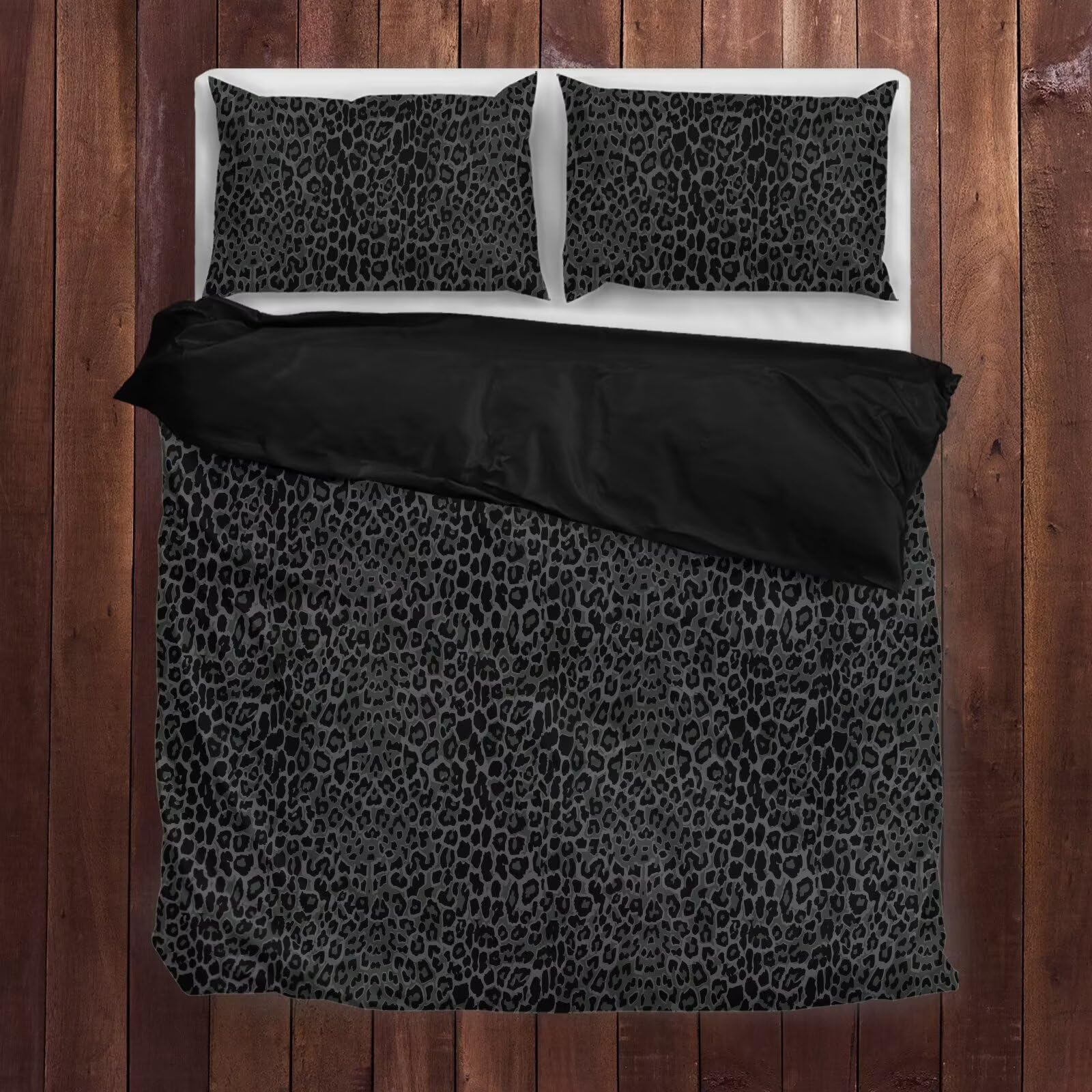 gearider Black Leopard Print Bedroom Decor, 3-Piece Animal Duvet Cover Set with 2 Pillowcase, for All Seasons, Comforter Not Included - Size Queen