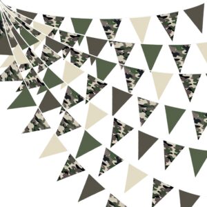 32ft camouflage party decorations green brown camo hero pennant banner fabric triangle flag bunting garland streamers for military soldier army tank birthday baby shower hunting camping party decor