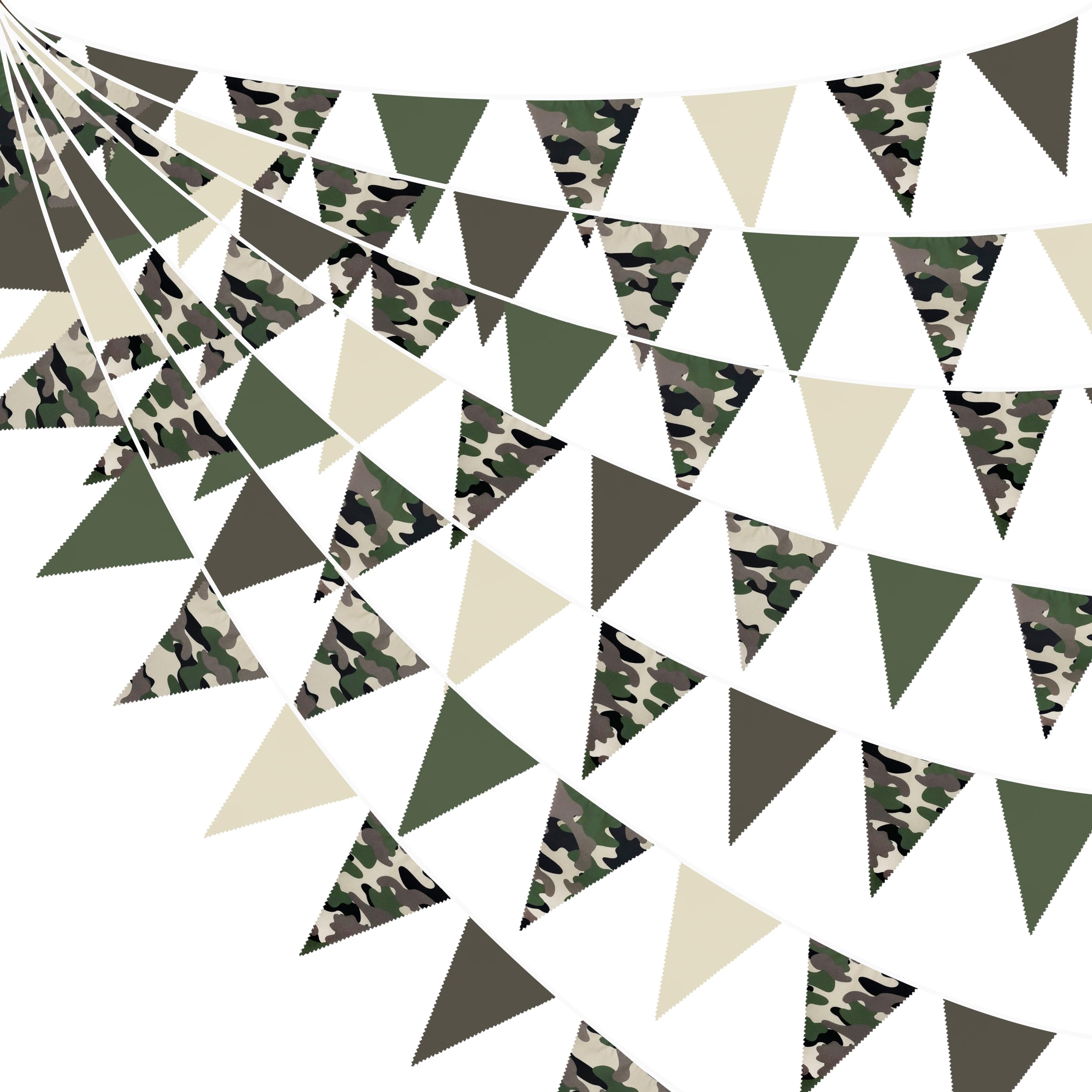 32Ft Camouflage Party Decorations Green Brown Camo Hero Pennant Banner Fabric Triangle Flag Bunting Garland Streamers for Military Soldier Army Tank Birthday Baby Shower Hunting Camping Party Decor