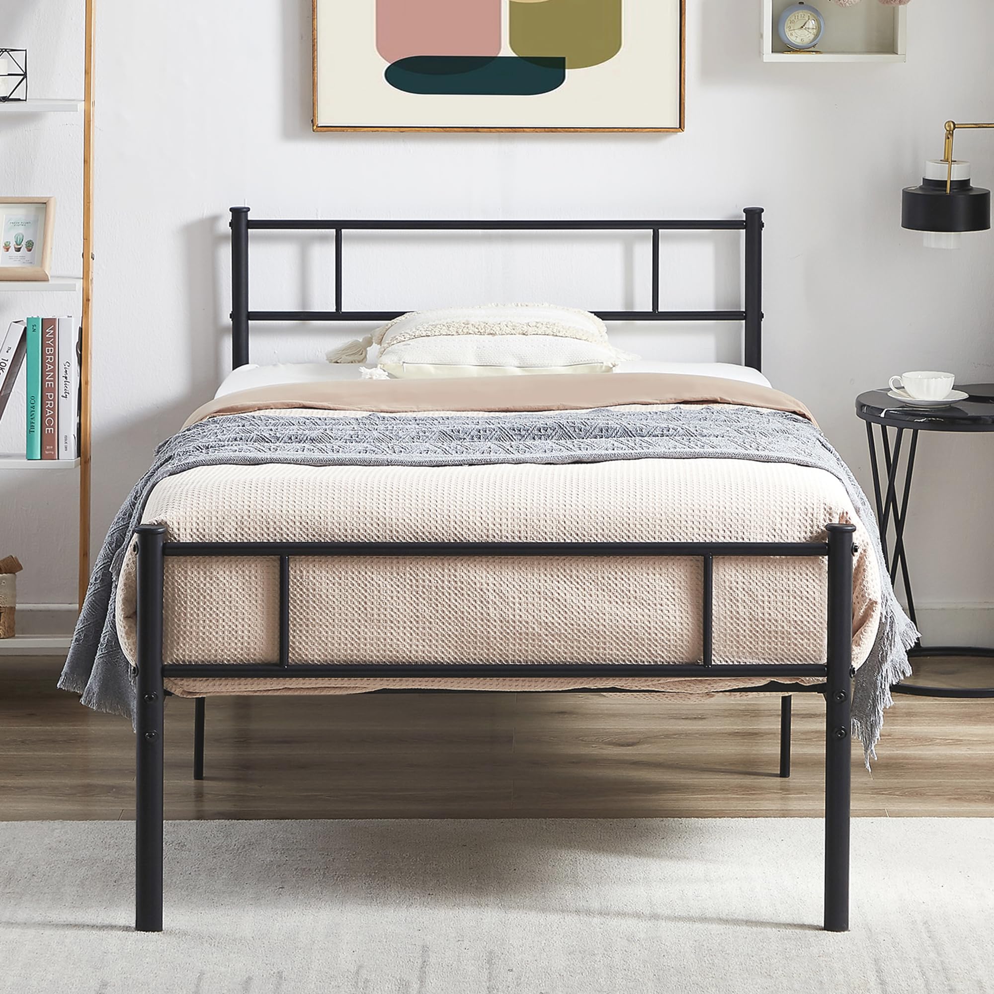 VECELO Twin Platform Bed Frame with Headboard and Footboard, 12'' Under-Bed Storage & Strong Metal Slats Support, No Box Spring Needed