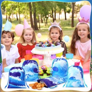 Capoda 16 Pcs Ocean Waves Gift Bags Bulk Sea Drawstring Bags Blue Beach Pool Reusable Treat candy favor Goodie Bags for Summer Swimming Birthday Party Decoration Shower Supplies