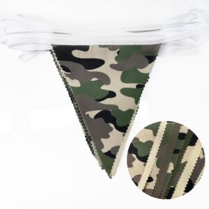 32Ft Camouflage Party Decorations Green Brown Camo Hero Pennant Banner Fabric Triangle Flag Bunting Garland Streamers for Military Soldier Army Tank Birthday Baby Shower Hunting Camping Party Decor