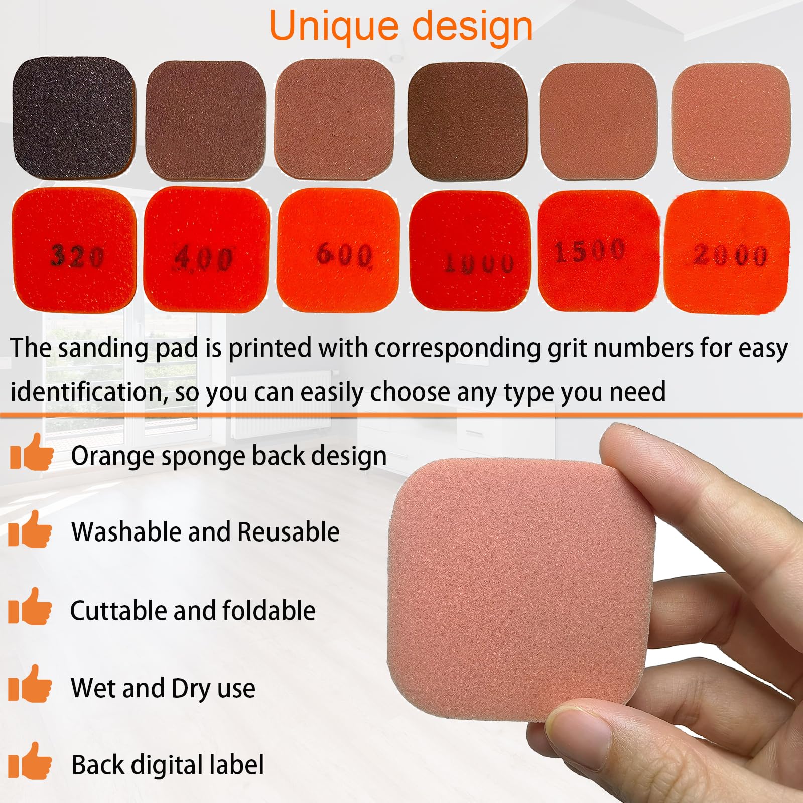 54 PCS 2 x 2 Inch Hand Sanding Pads - Soft Touch Sanding Pads from 320 to 3500 Grit - Ideal for Polishing Woods, Acrylics and Solid Surface