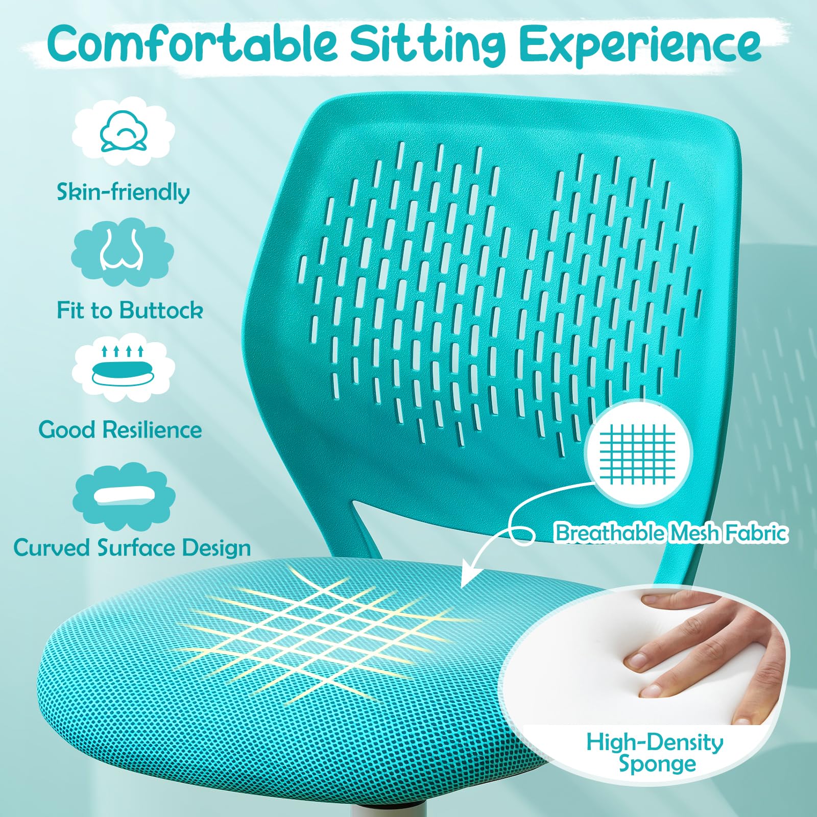 MEDIMALL Kids Desk Chair, Ergonomic Kids Office Chair Ages8-12 w/Lumbar Support, Low-Back Teen Desk Chair for Girls Boys, Small Cute Kids Computer Chair for Bedroom/Study/Vanity Desk, Turquoise