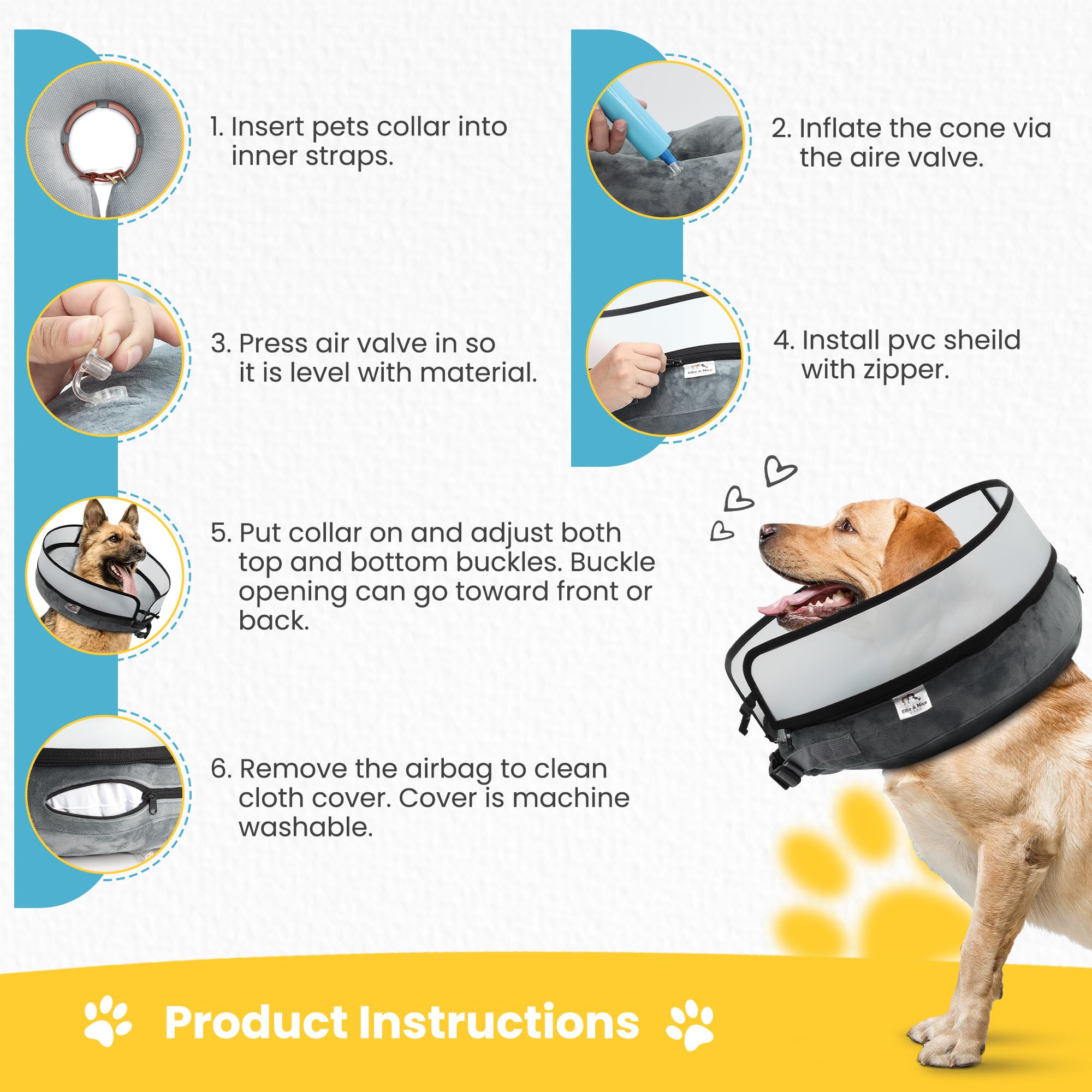 Inflatable Dog Cone Collar w/Pump - Small Dog Donut Collar After Surgery - Washable Dog Cone Collar w/Removable Soft Cone for Dogs After Surgery- Dog Cone Alternative After Surgery w/Soft Cover