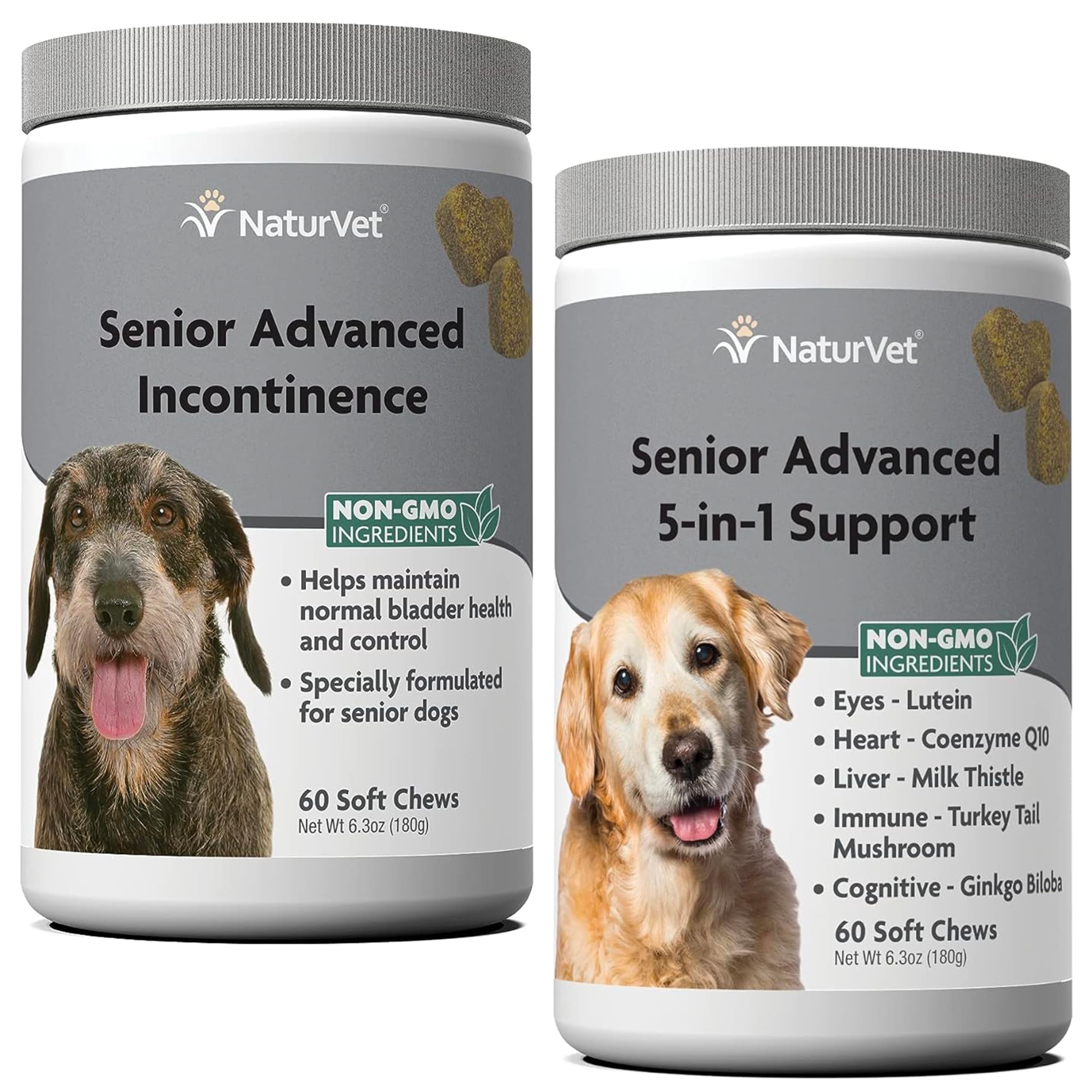 NaturVet Senior Advanced Incontinence Dog Supplement – Helps Support Dog’s Bladder Control Normal Urination – 60 Ct. Soft Chews - Senior Advanced 5-in-1 Support Dog Supplement - 60 Soft Chews