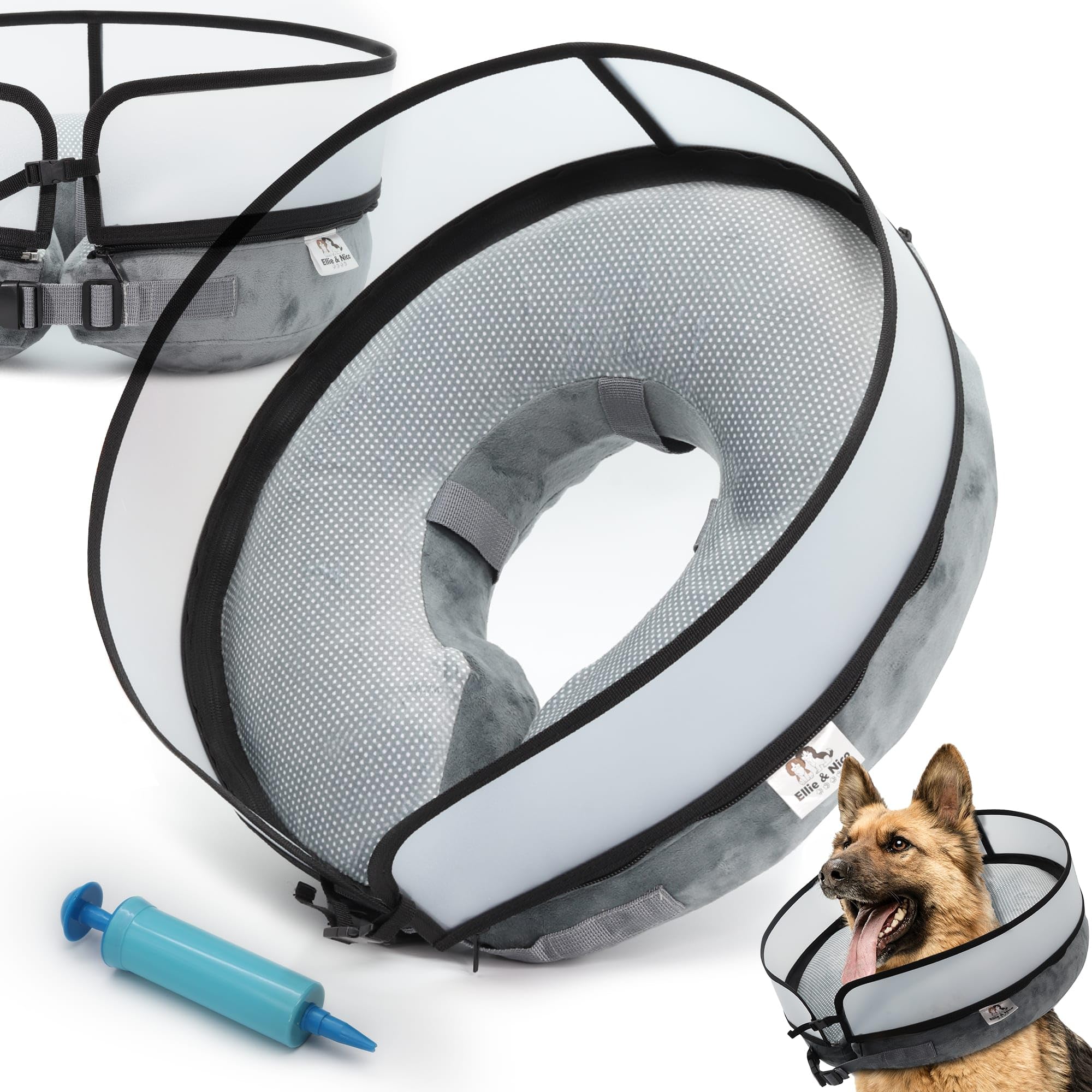 Inflatable Dog Cone Collar w/Pump - Small Dog Donut Collar After Surgery - Washable Dog Cone Collar w/Removable Soft Cone for Dogs After Surgery- Dog Cone Alternative After Surgery w/Soft Cover