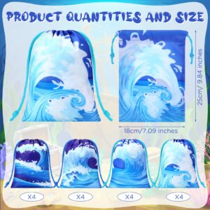 Capoda 16 Pcs Ocean Waves Gift Bags Bulk Sea Drawstring Bags Blue Beach Pool Reusable Treat candy favor Goodie Bags for Summer Swimming Birthday Party Decoration Shower Supplies