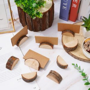 Whaline 60Pcs Wood Place Card Holders with 75Pcs Kraft Tented Cards Rustic Semicircle Table Number Holders Name Cards with Stands Picture Holders for Wedding Party Table Sign Supplies